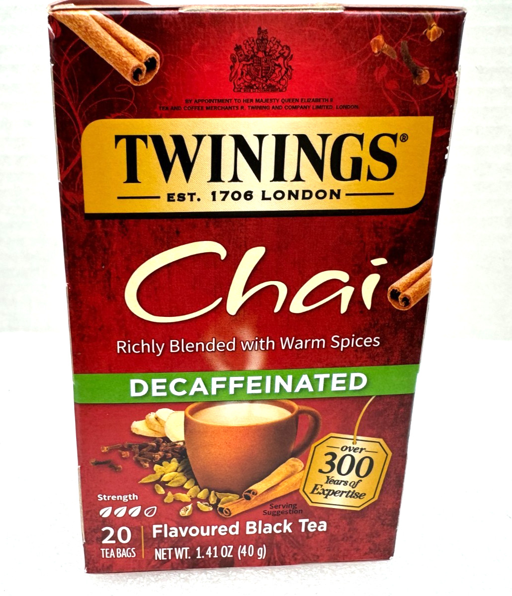 6 bxs (total 120ct) Black Tea Bags Twinings Decaffeinated Chai, BB 2028 READ