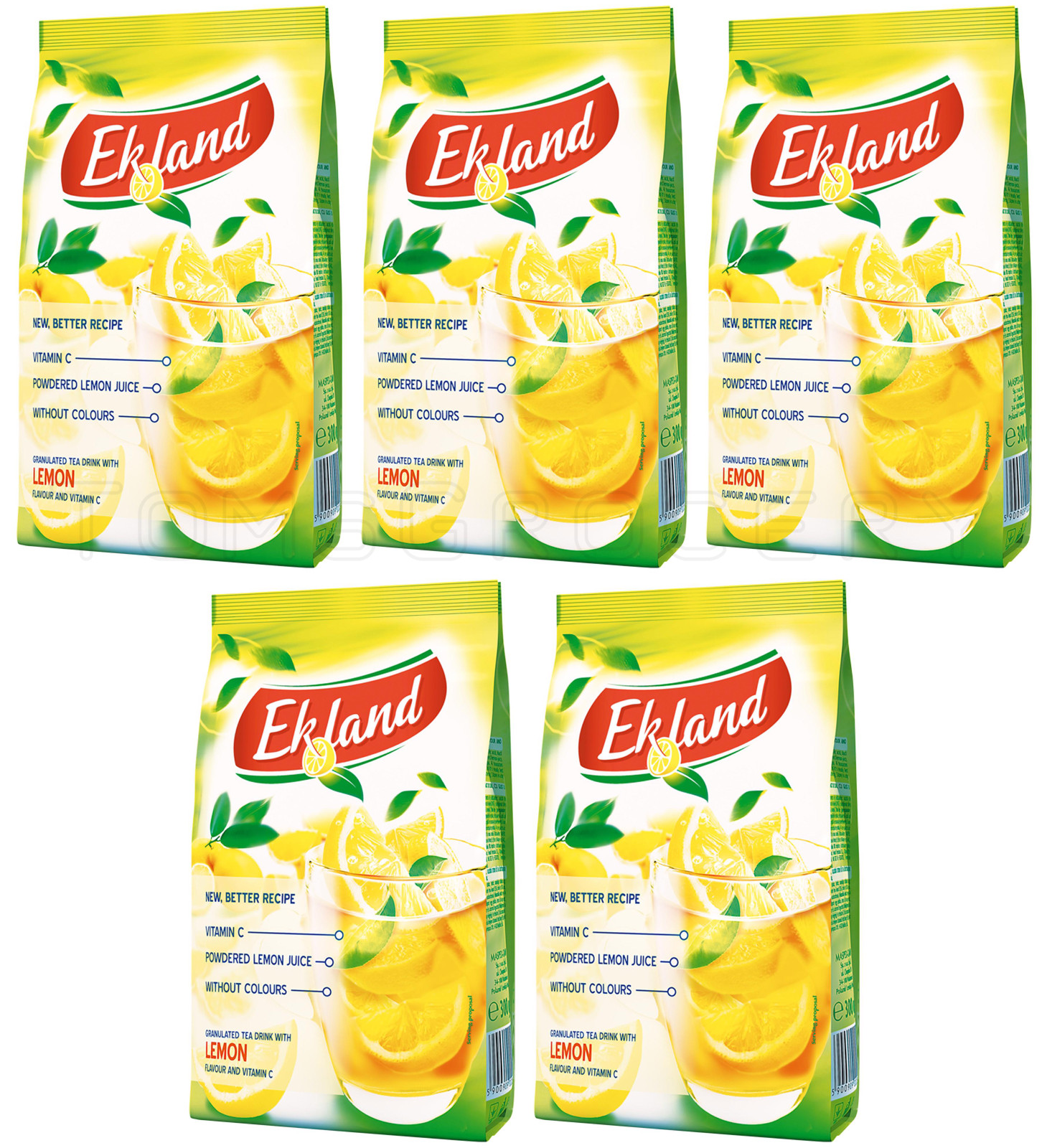 5 EKOLAND LEMON Flavor Granulated Instant Tea Drink Bags Hot & Cold 300g 10oz