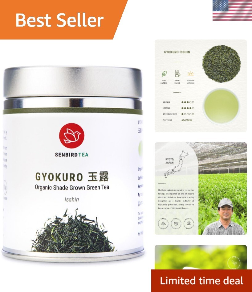 Authentic Shade Grown Gyokuro Green Tea – Premium Loose Leaf 1.76oz Airtight Tin