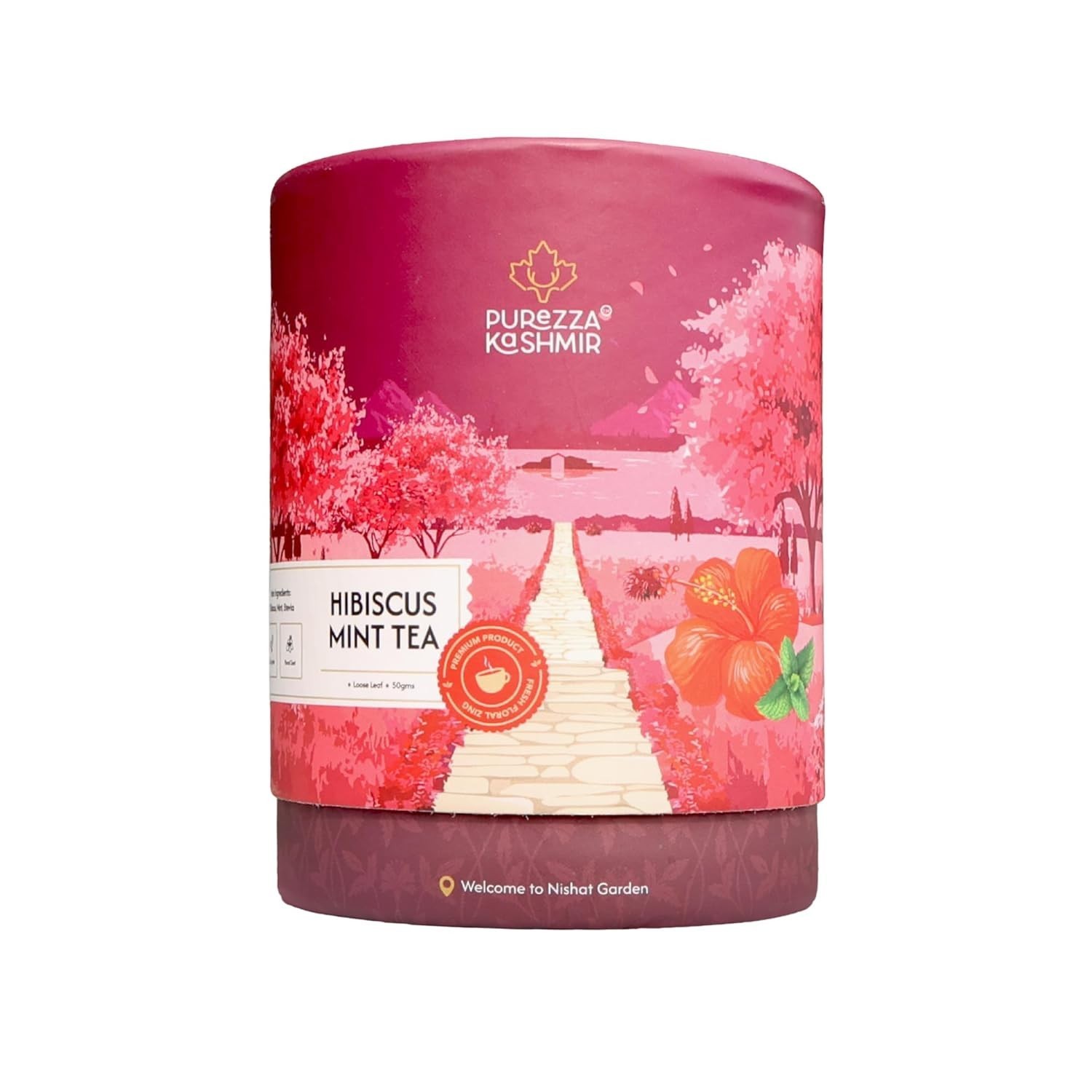 Purezza Kashmir Hibiscus Mint Herbal Tea 50g Caffeine Free Sugar Free Botanical