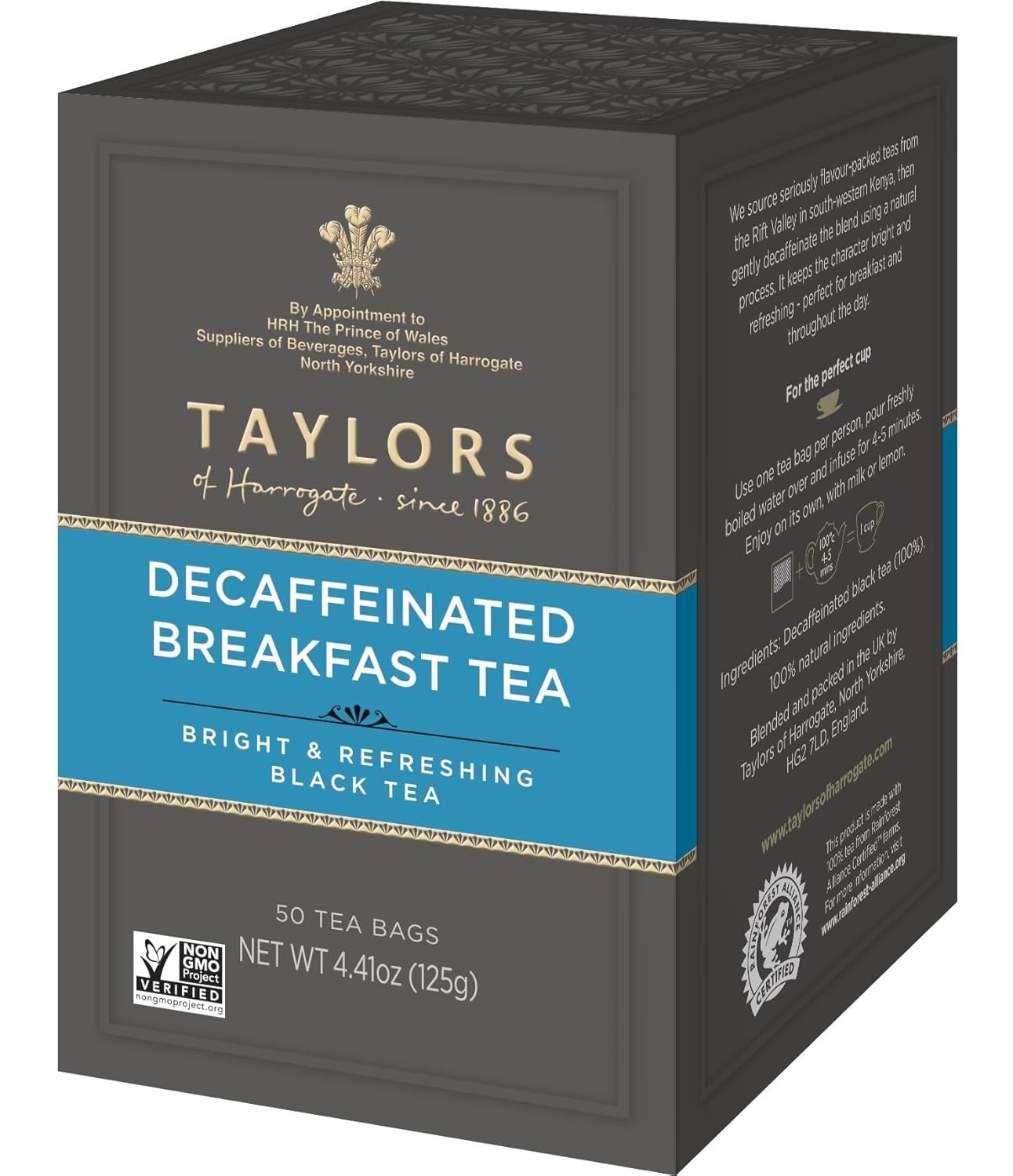 Decaffeinated Breakfast Black Tea – 50 Pillow Bags, Perfect Anytime Enjoyment