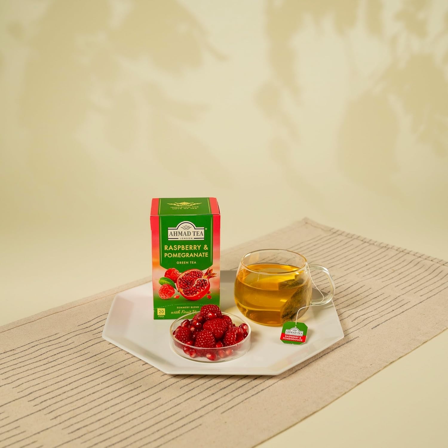 20 Count Ahmad Green Tea Bags – Raspberry & Pomegranate Flavor, Allergen-Free