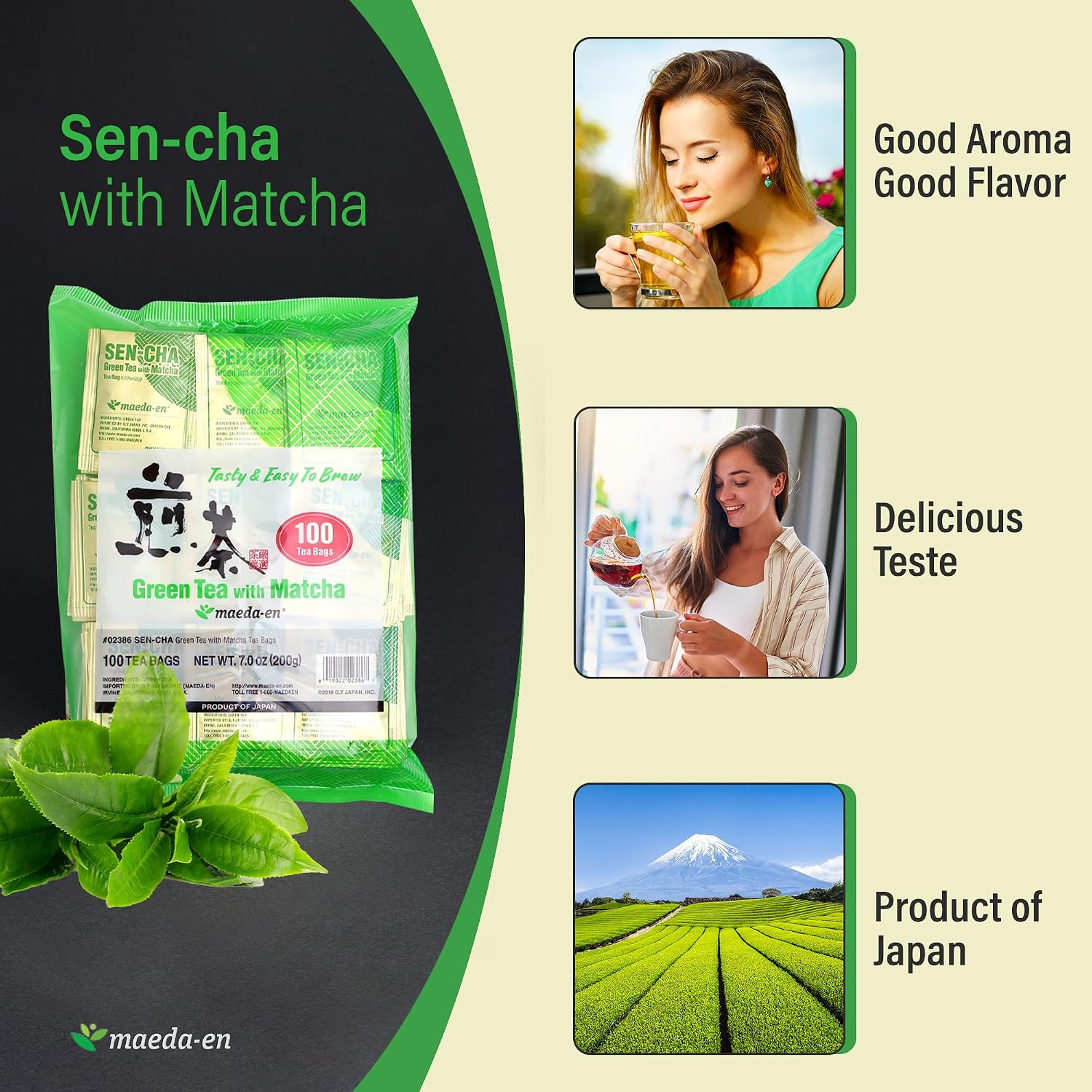 Sen-Cha with Matcha Green 100 Tea Bags Powder Japanese Origin Green Tea Leaves I