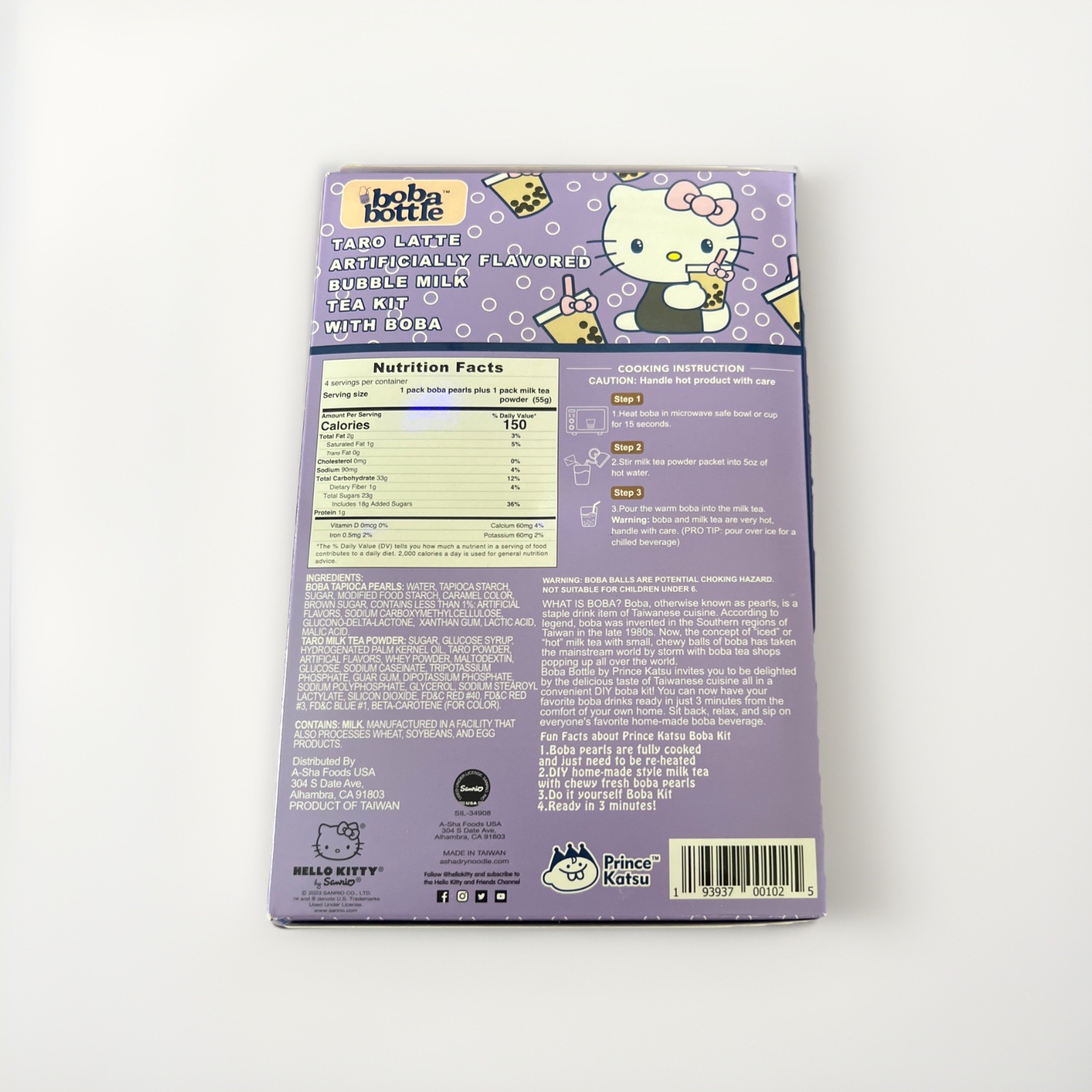 Hello Kitty Boba Bottle Taro Latte Artificially Flavored Bubble Milk Tea Kit