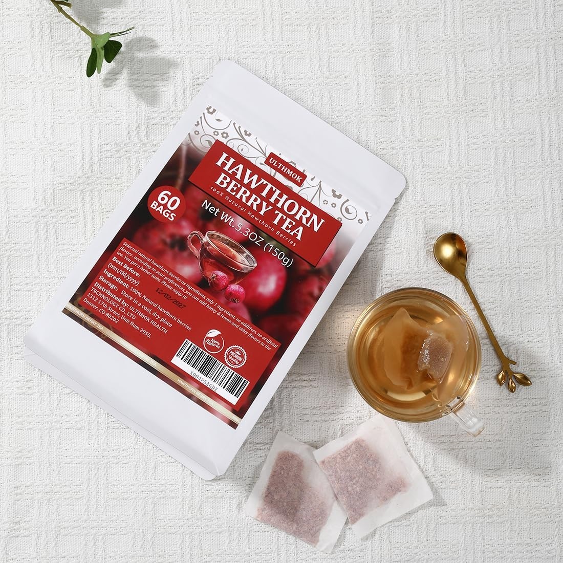 Premium 60 Hawthorn Berry Tea Bags, Made with 100% Natural Hawthorn Berries, Aid