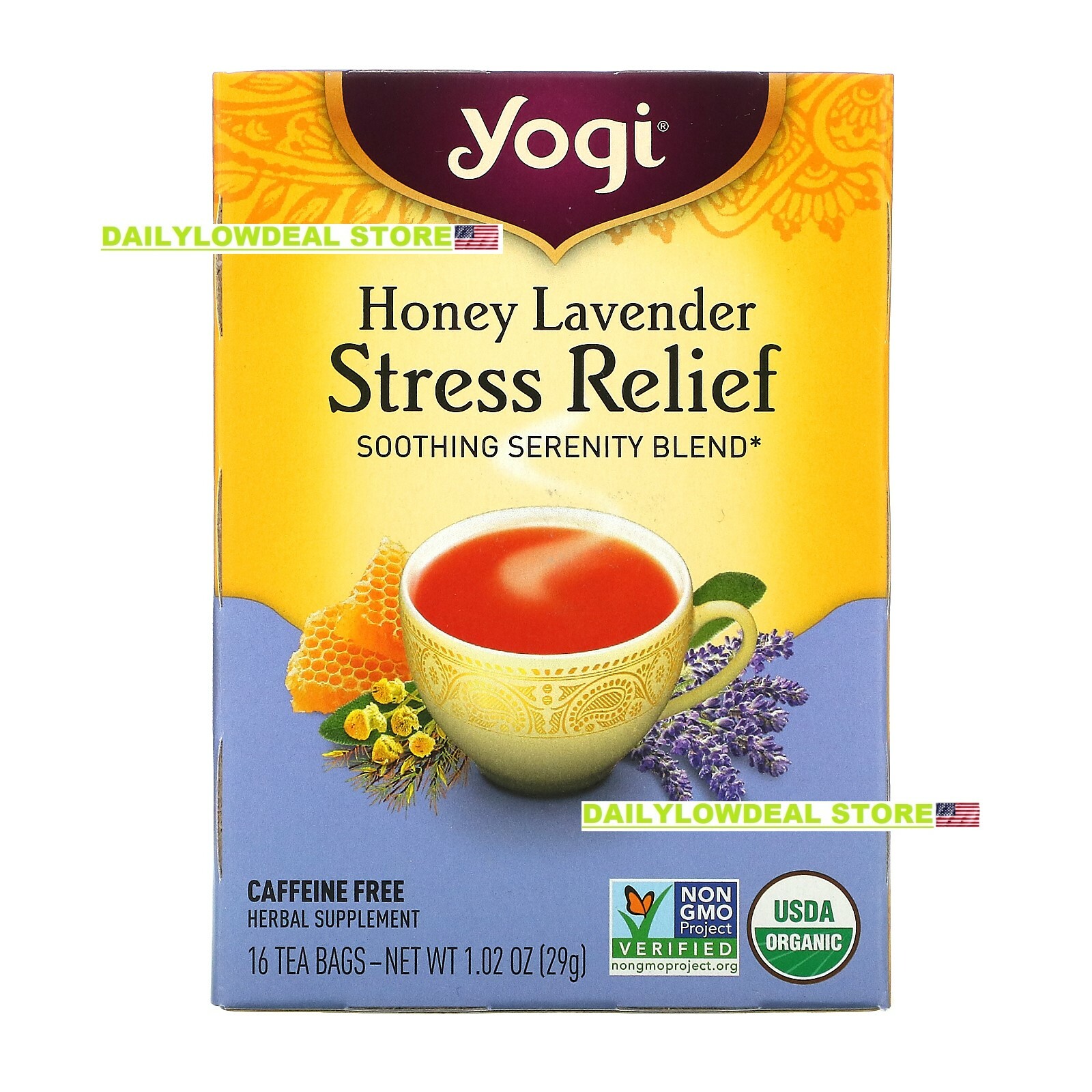2 PACK Yogi Tea Herbal Stress Relief, Honey Lavender 16 Tea Bags (32 Tea Bags)