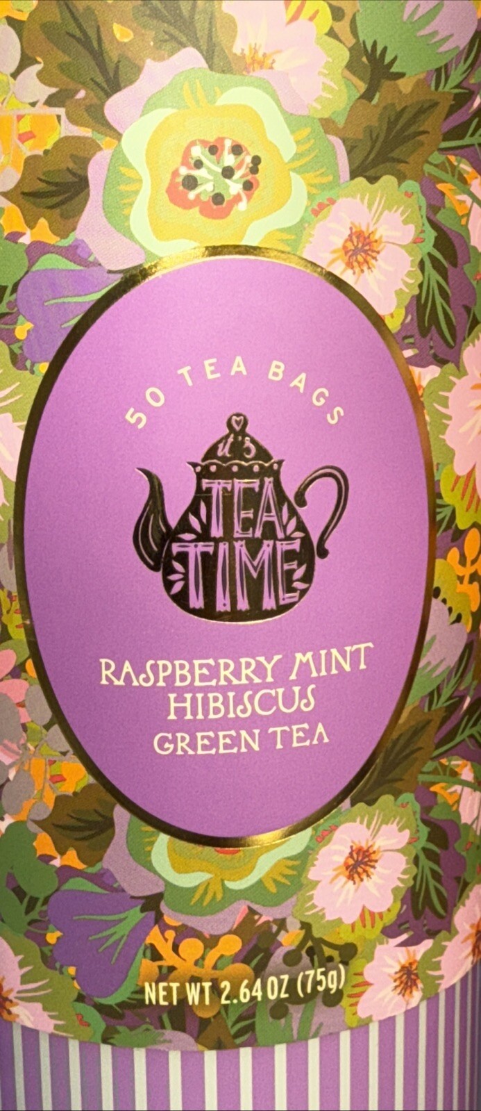TEA TIME 🫖CAFFEINATED🫖 RASPBERRY MINT HIBISCUS GREEN TEA – 2 tubes-100 TeaBags