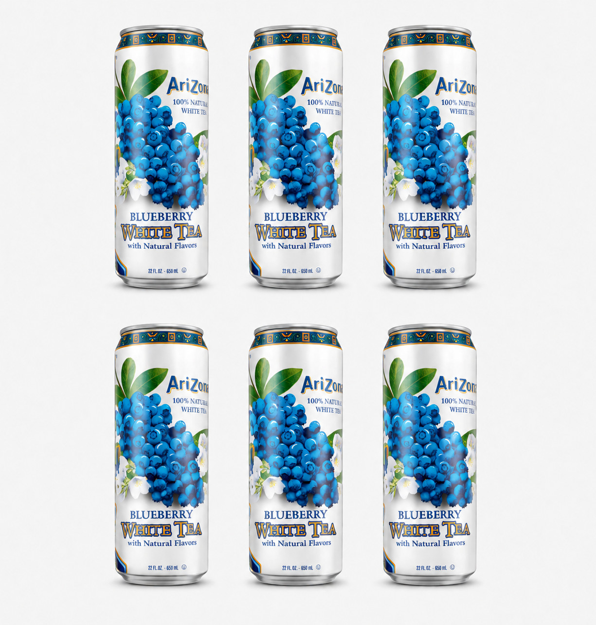 AriZona Blueberry White Tea 22 fl oz Cans 6 Pack Ready to Drink Beverage New