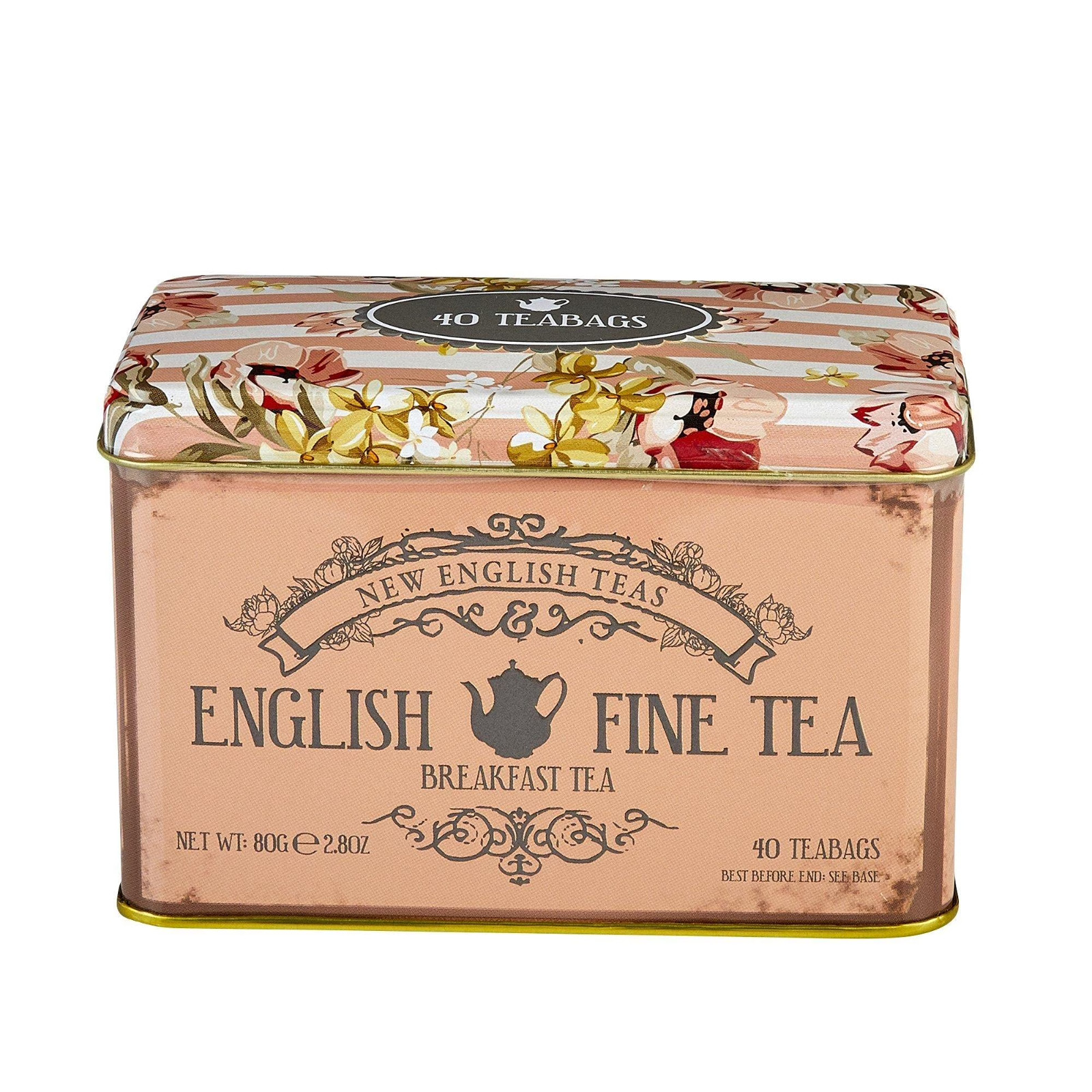 Vintage Floral Tea Tin with 40 English Breakfast Teabags New Sealed