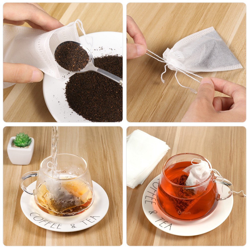 100 Pcs Non Woven Tea Filter Bags Drawstring Empty Bags for Loose Leaf Tea