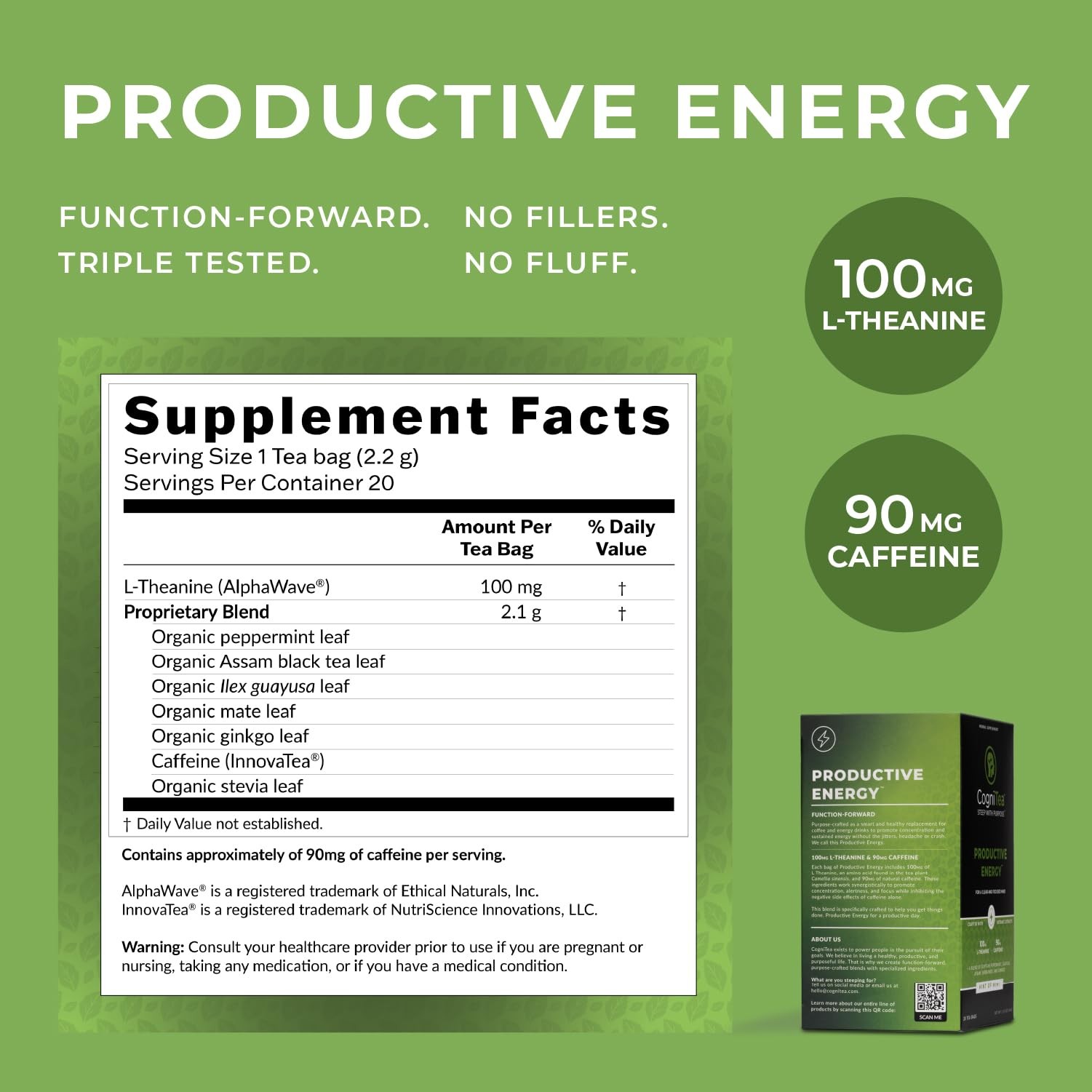 Productive Energy Tea – Enhanced Focus & Energy with 100mg L-Theanine, 90mg C…