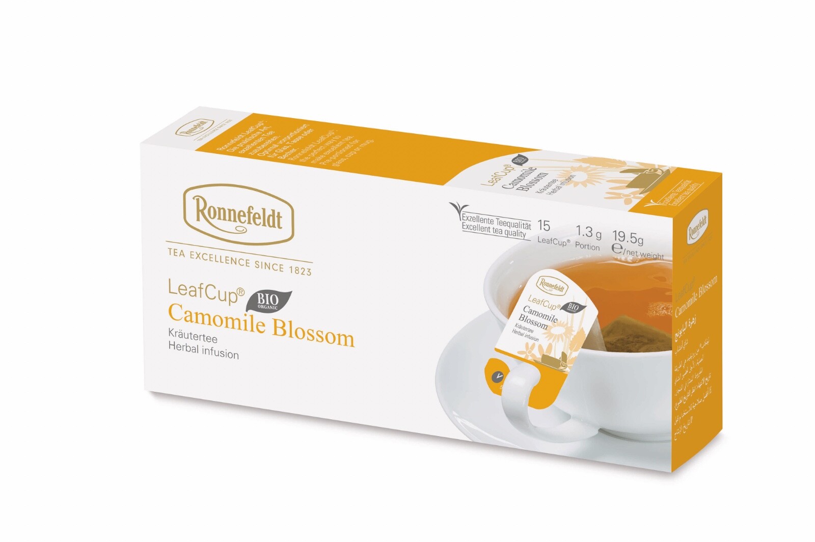Ronnefeldt Leafcup® Camomile Blossom BIO. 15 Premium herbal tea bags. Germany.