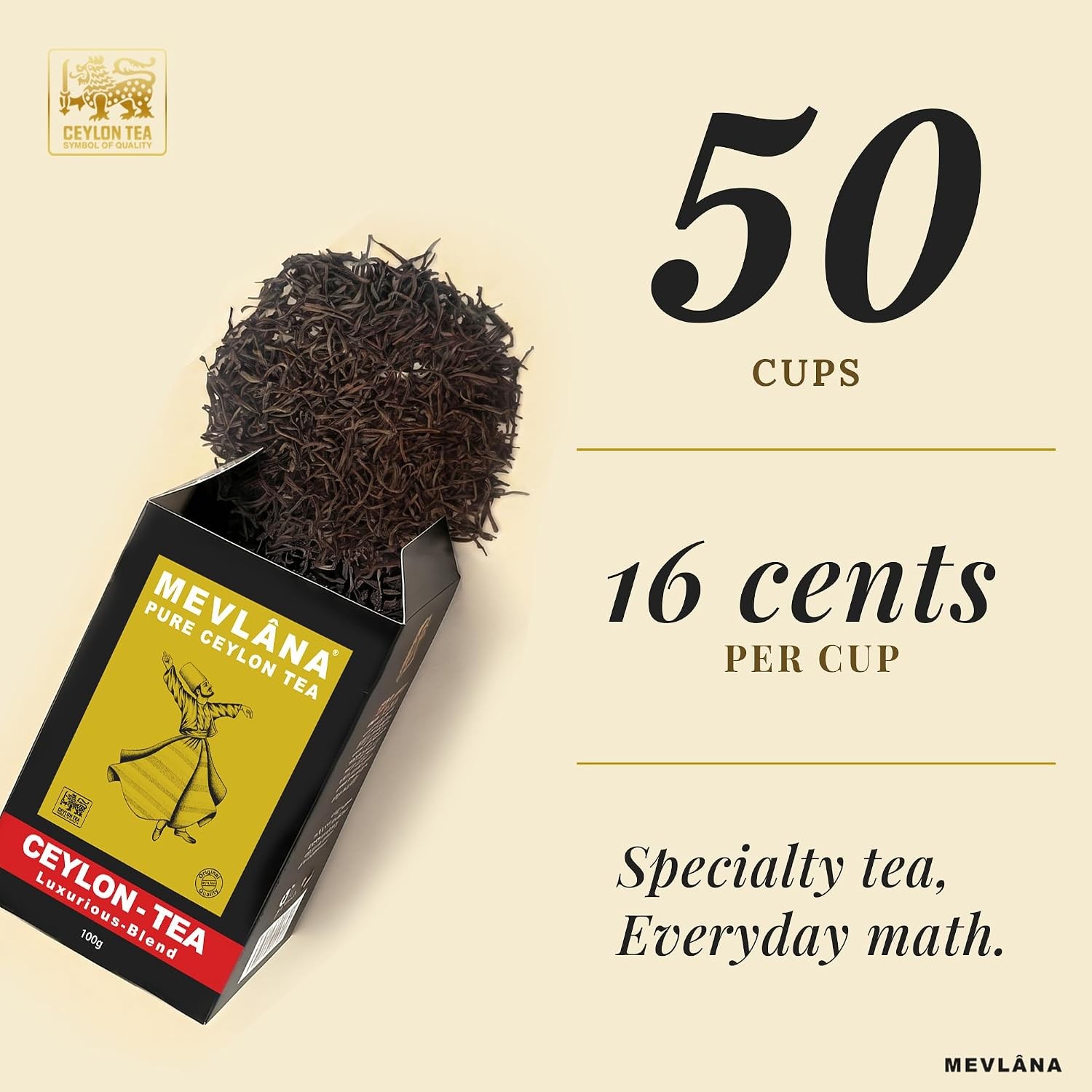 Mevlana Pure Ceylon Loose Leaf Black Tea, 100g / 3.5oz | Real Bergamot Oil, Hint