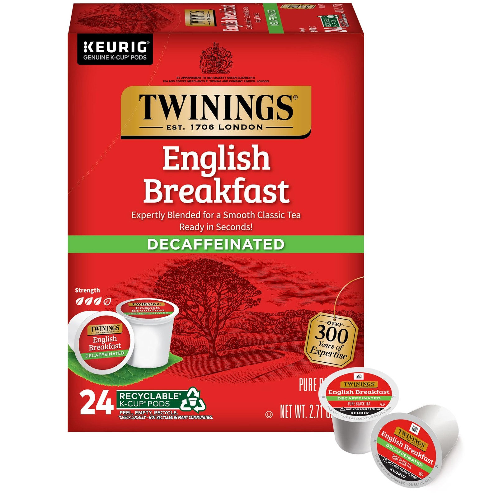 Twinings Decaffeinated English Breakfast Black Tea 24 Count (Pack of 1), Red
