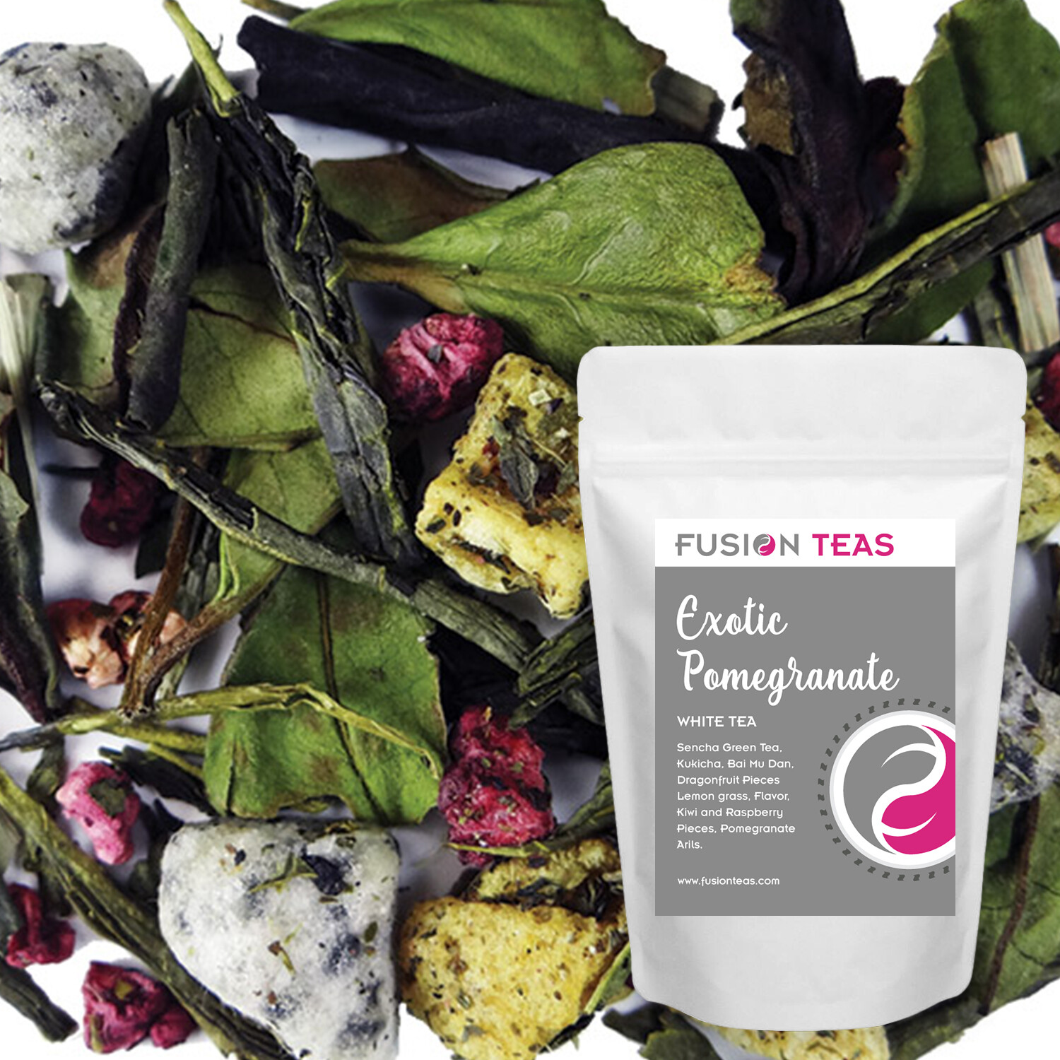 Exotic Pomegranate White/Green Tea with Dragonfruit – Loose Leaf – Fusion Teas