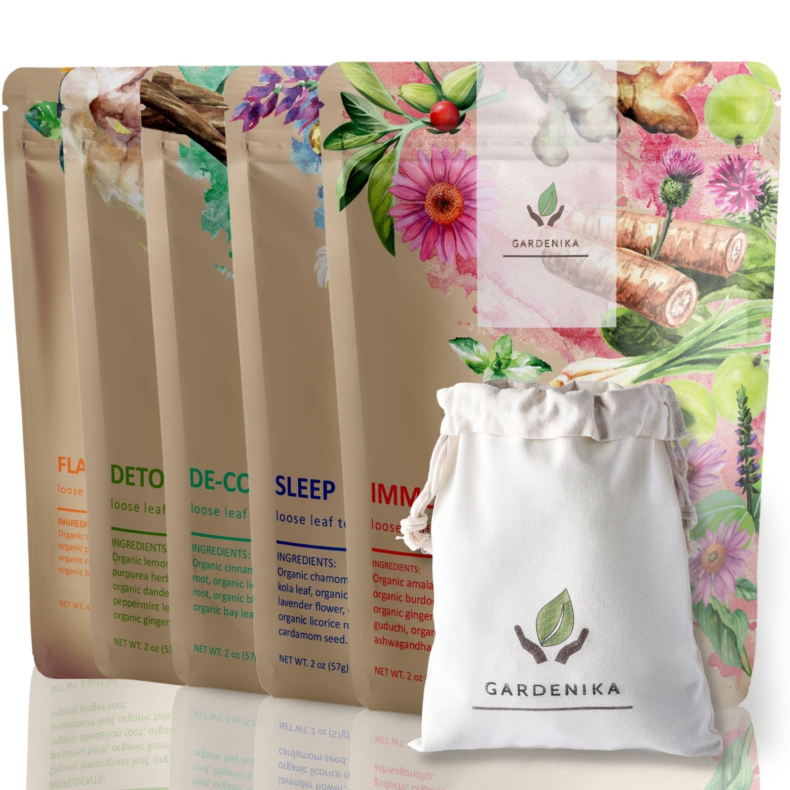 Gardenika Organic Loose Leaf Tea Sampler – Herbal Caffeine-Free Set – Ayurved…
