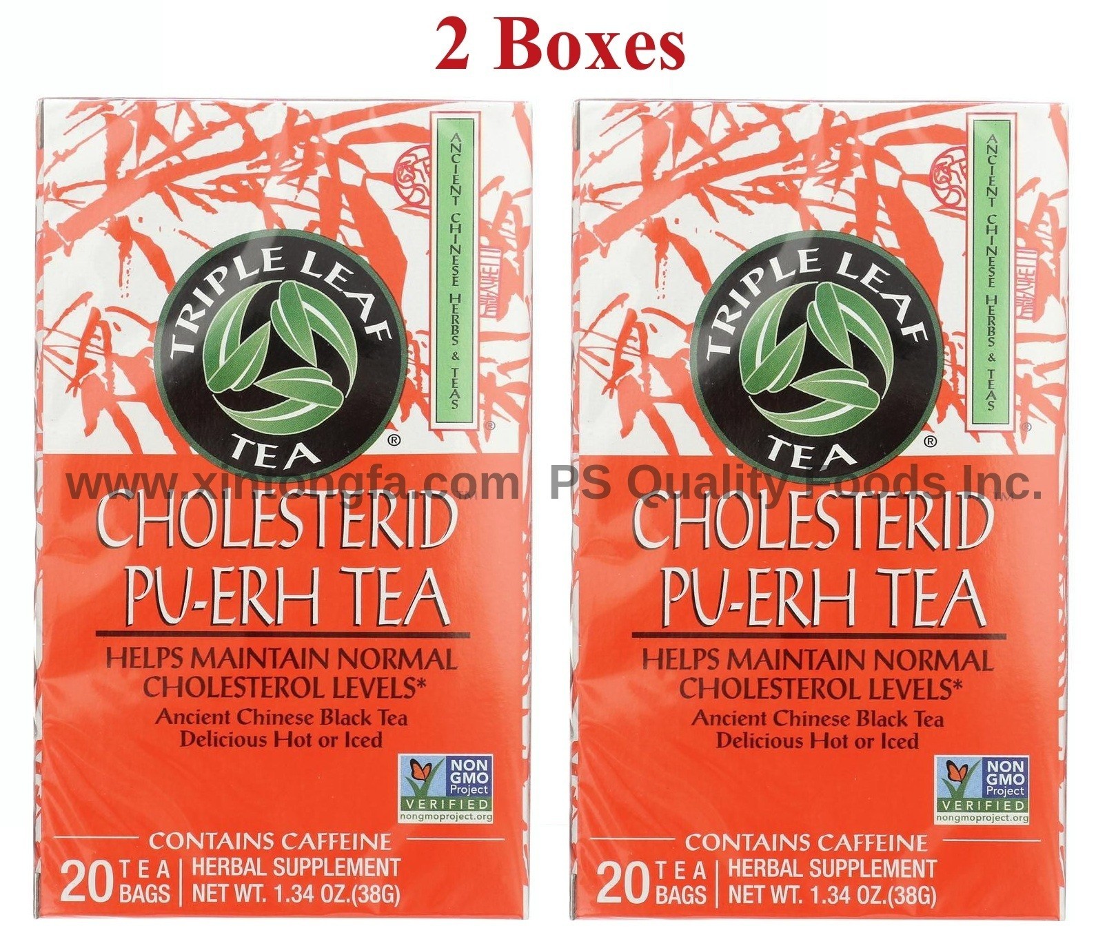 2 Boxes of Triple Leaf Cholesterid Pu-Erh Tea Chinese Black Tea (20 Teabags/box)