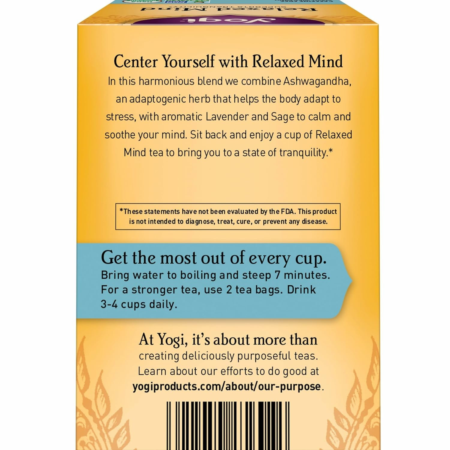 Yogi Tea Relaxed Mind Tea – 16 Bags per Pack (4 Packs) – Relaxing, Calming Organ