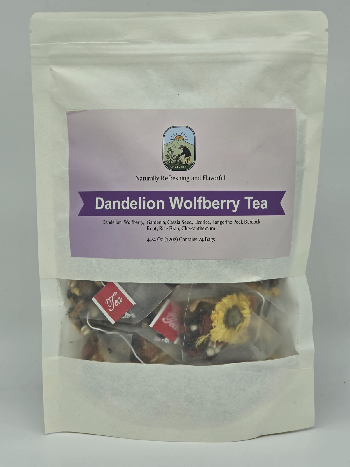 Summer Sale Dandelion Wolfberry Herbal Tea Bags 24ct 120g Botanical Blend