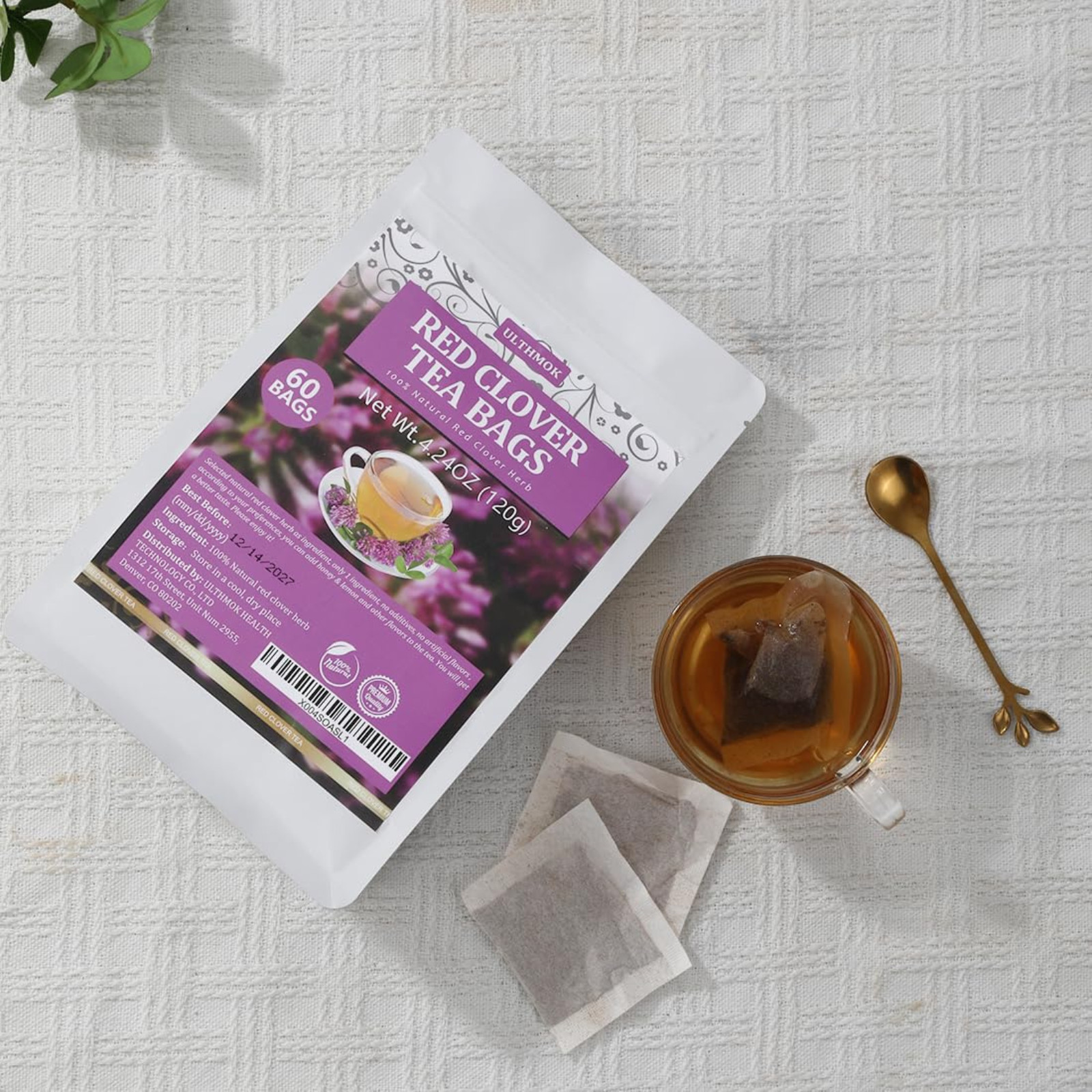 60 Premium Red Clover Tea Bags, Made with 100% Natural Red Clover Flowers & Herb