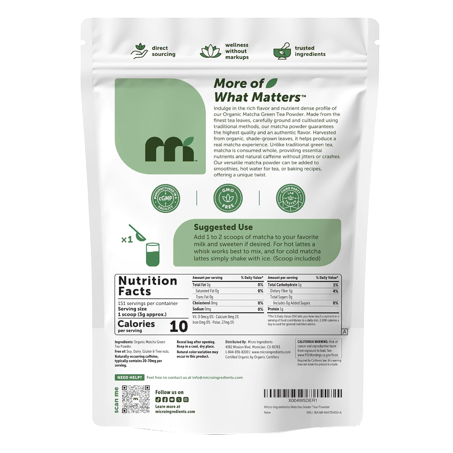 Organic Matcha Green Tea Powder, First Harvest, Culinary Grade from Japan, 100%