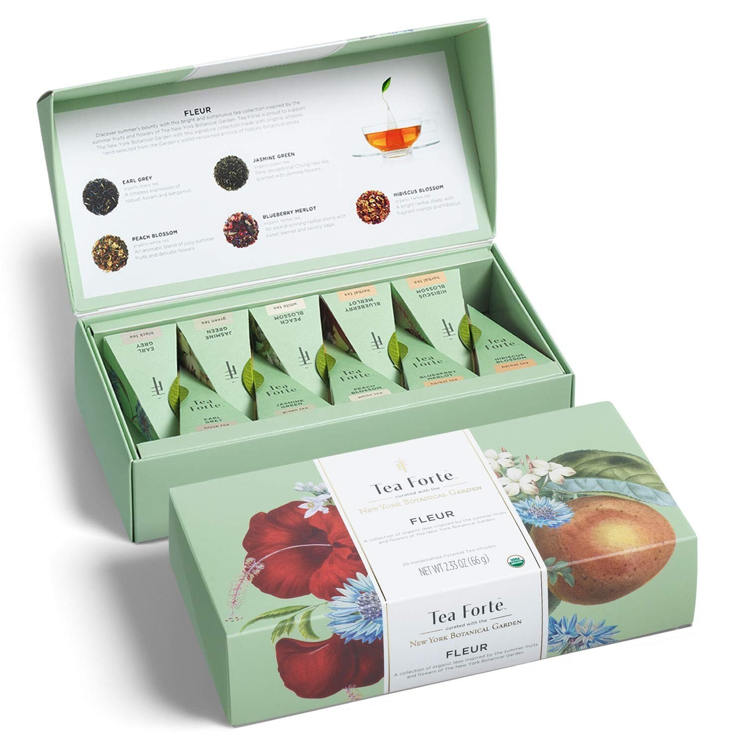 Tea Forte Fleur Organic Assortment Petite Presentation Box Sampler Gift Set 10