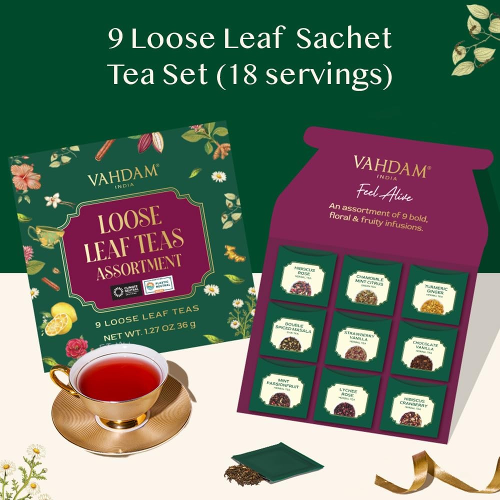 VAHDAM Exotic Loose Leaf Tea Sampler (18+ cups)