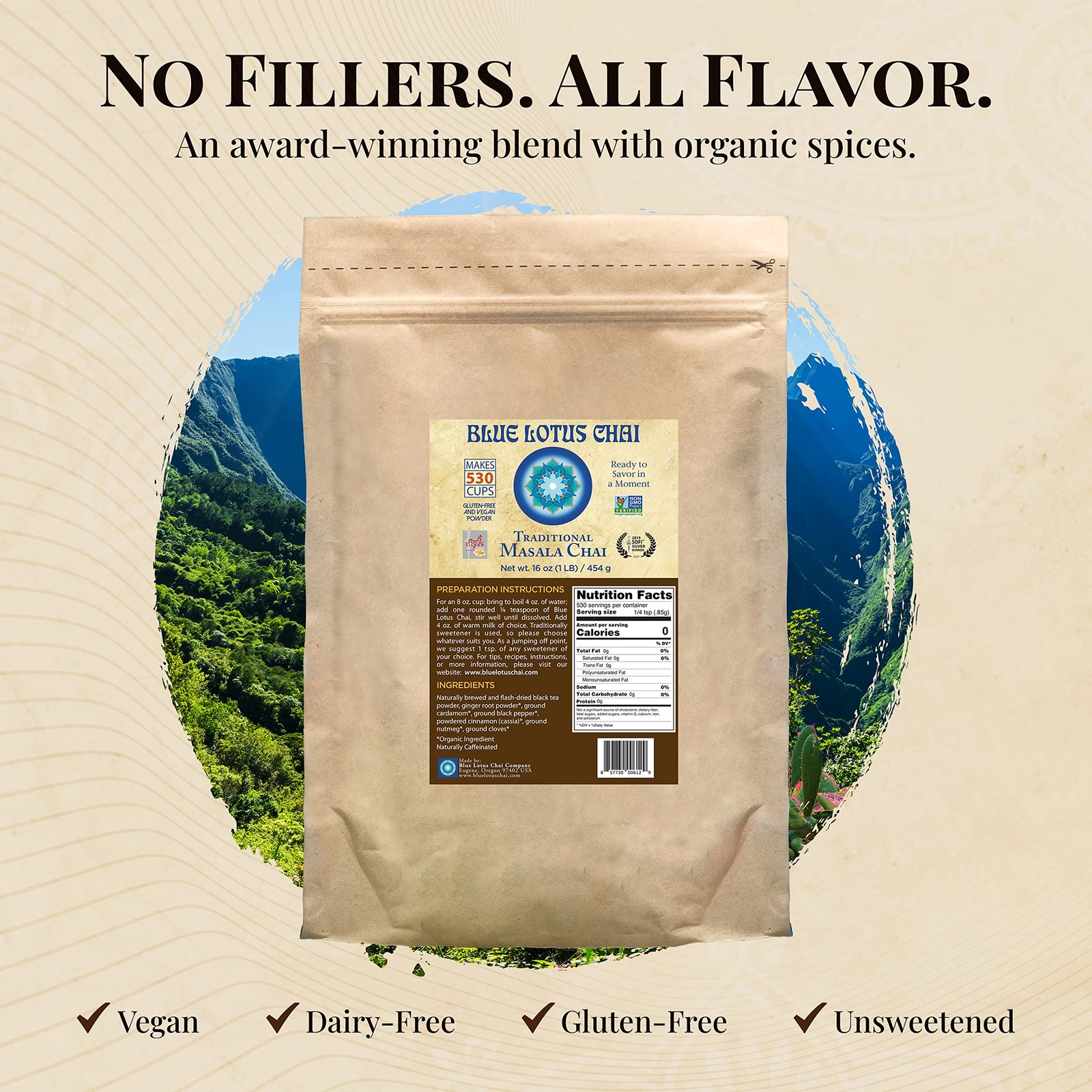 Blue Lotus Chai – Traditional Masala Chai – Makes 530 Cups – 1 Pound Bulk Bag…