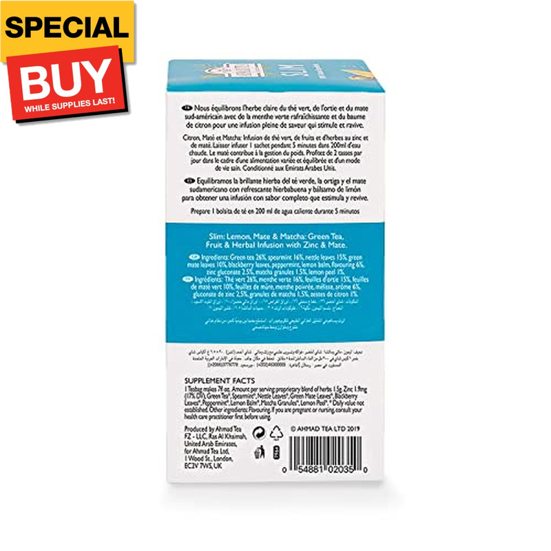 Green Tea, Lemon, Mate, & Matcha ‘Slim’ Natural Benefits Teabags, 20 ct (Pack of
