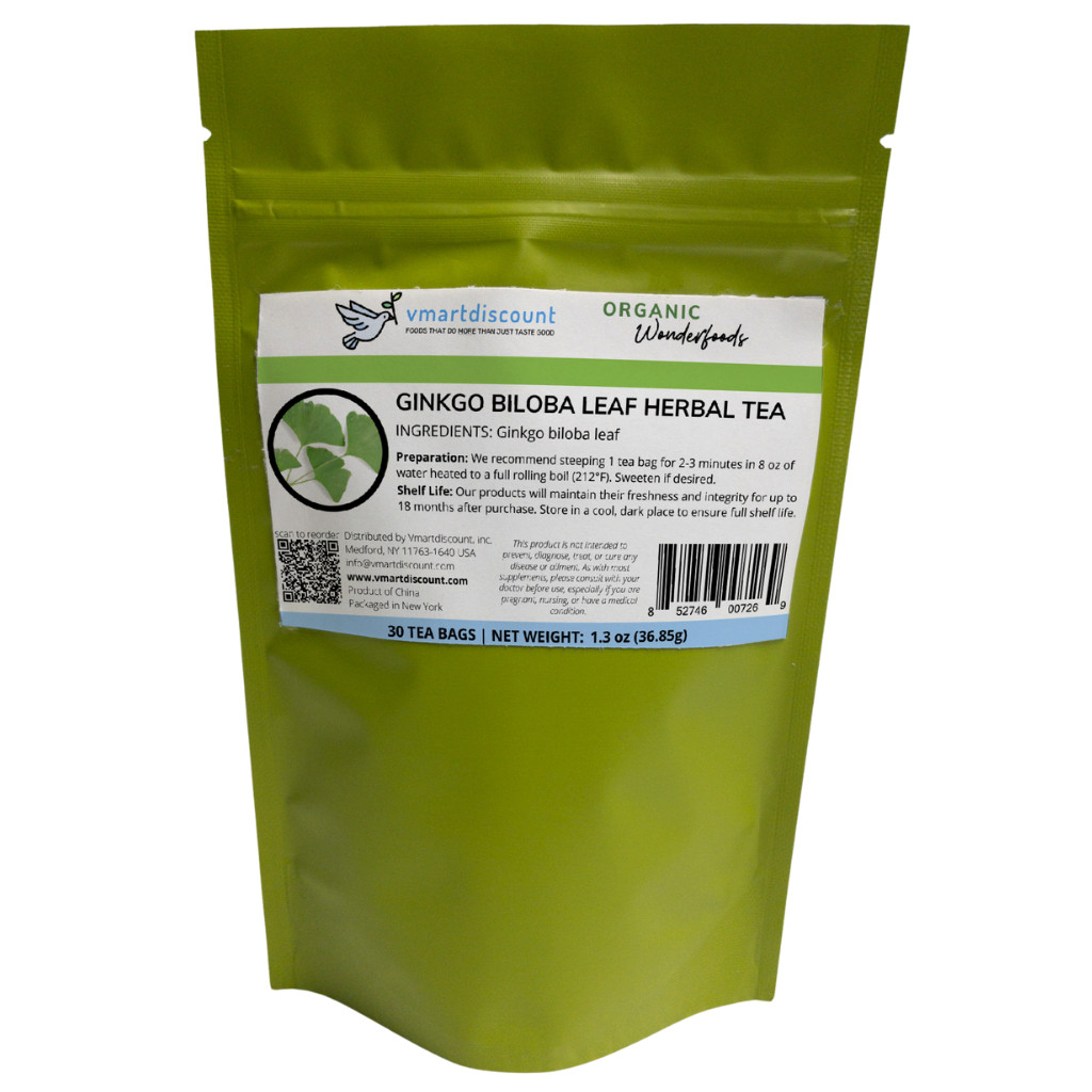 Ginkgo Biloba Leaf Herbal Tea, 30 Bags Memory Alertness, Anxiety, All Natural