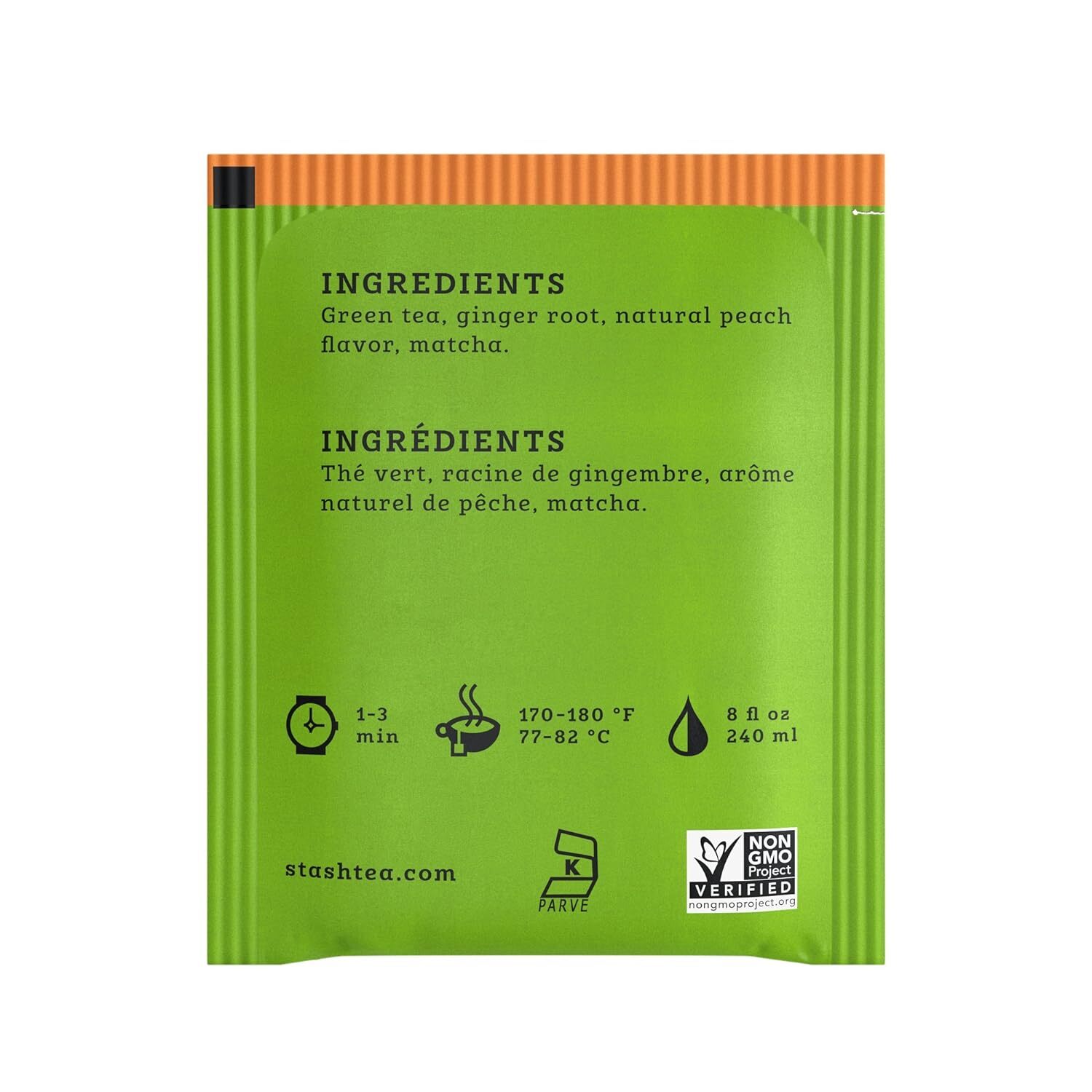 Tea Ginger Peach Green Tea & Matcha Blend, Box Of 100 Tea Bags (Packaging