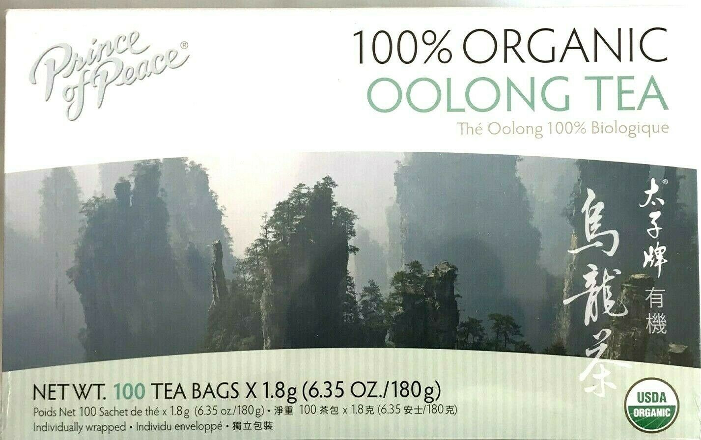 1 Box, Prince of Peace 100% Organic Oolong Tea, 6.35 Oz / 180g – 100 Tea Bags