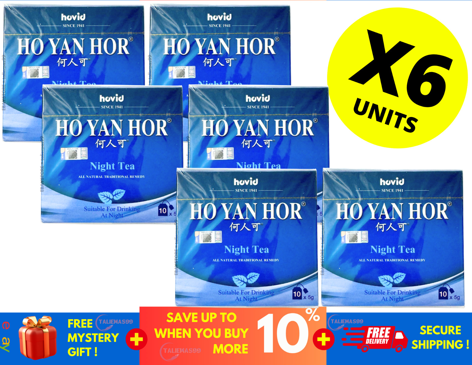 6 Boxes x Ho Yan Hor Night Herbal Tea Relief by Hovid Sleep Aid and Relaxation