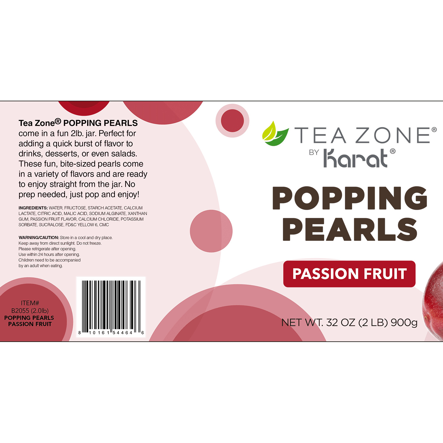 [12 Jars] Tea Zone Passion Fruit POPPING PEARLS™ (B2055, 2lbs)