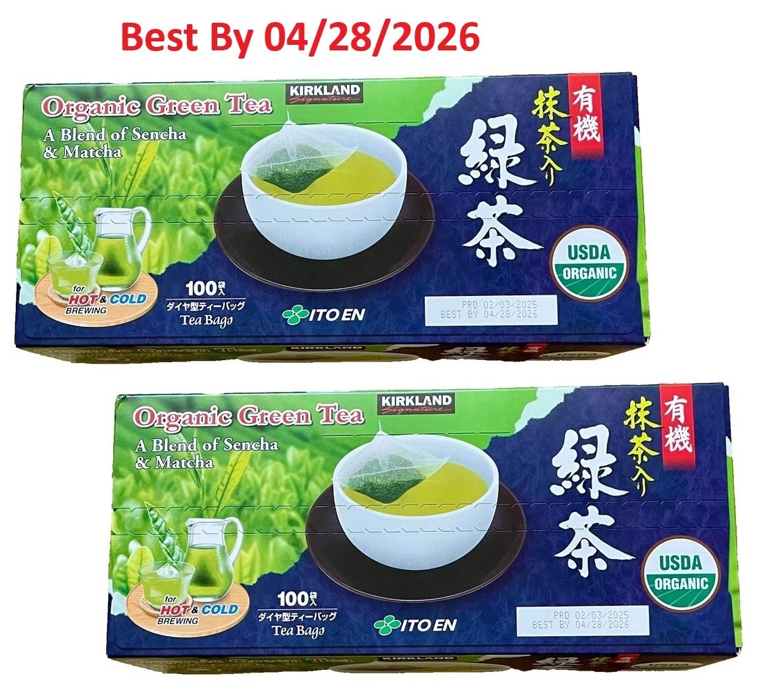 2-PACK Kirkland Organic Japanese Green Tea, Blend Sencha & Matcha 100 bag each