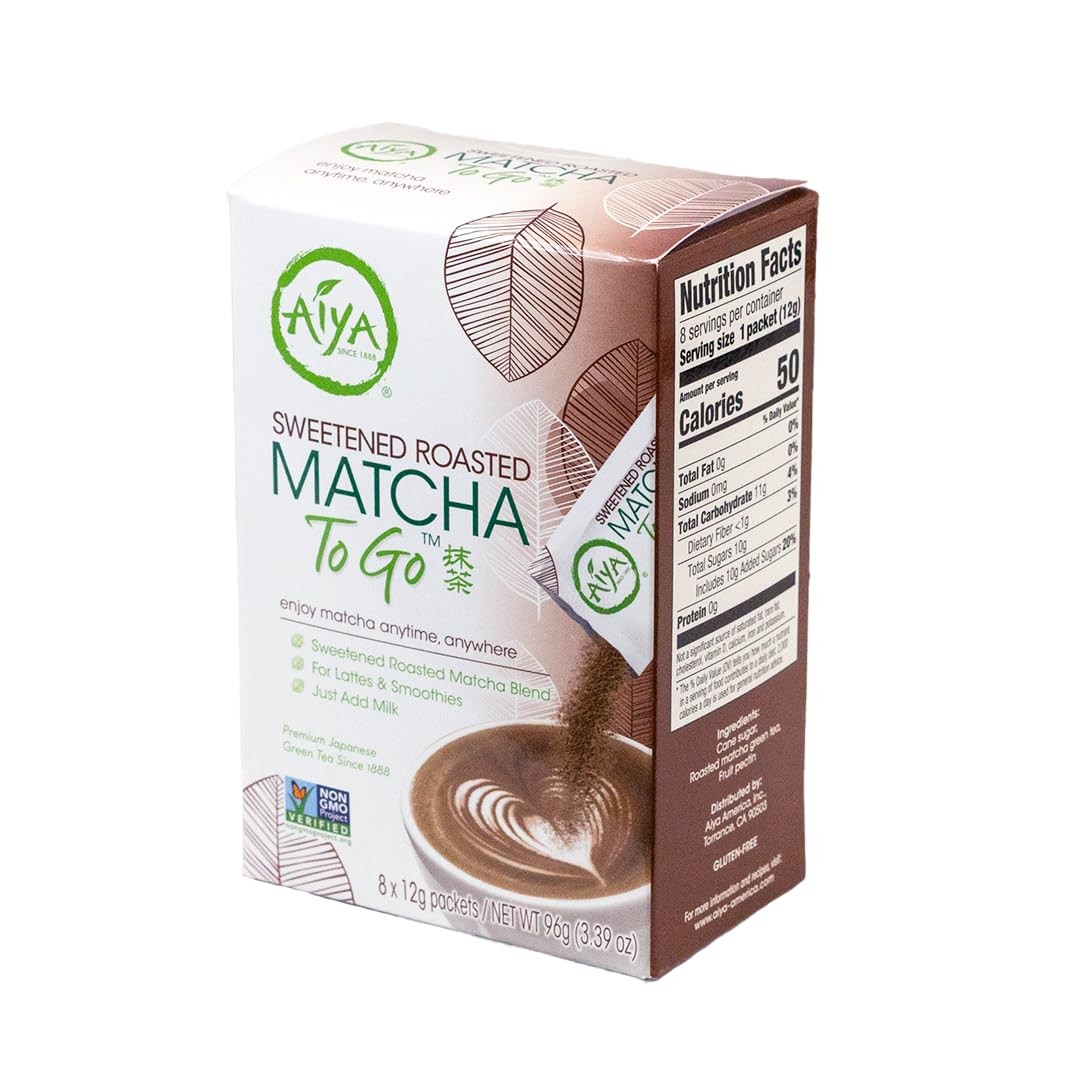 Aiya Japanese Sweetened Roasted Matcha To Go Sticks – Hojicha- 8 Count