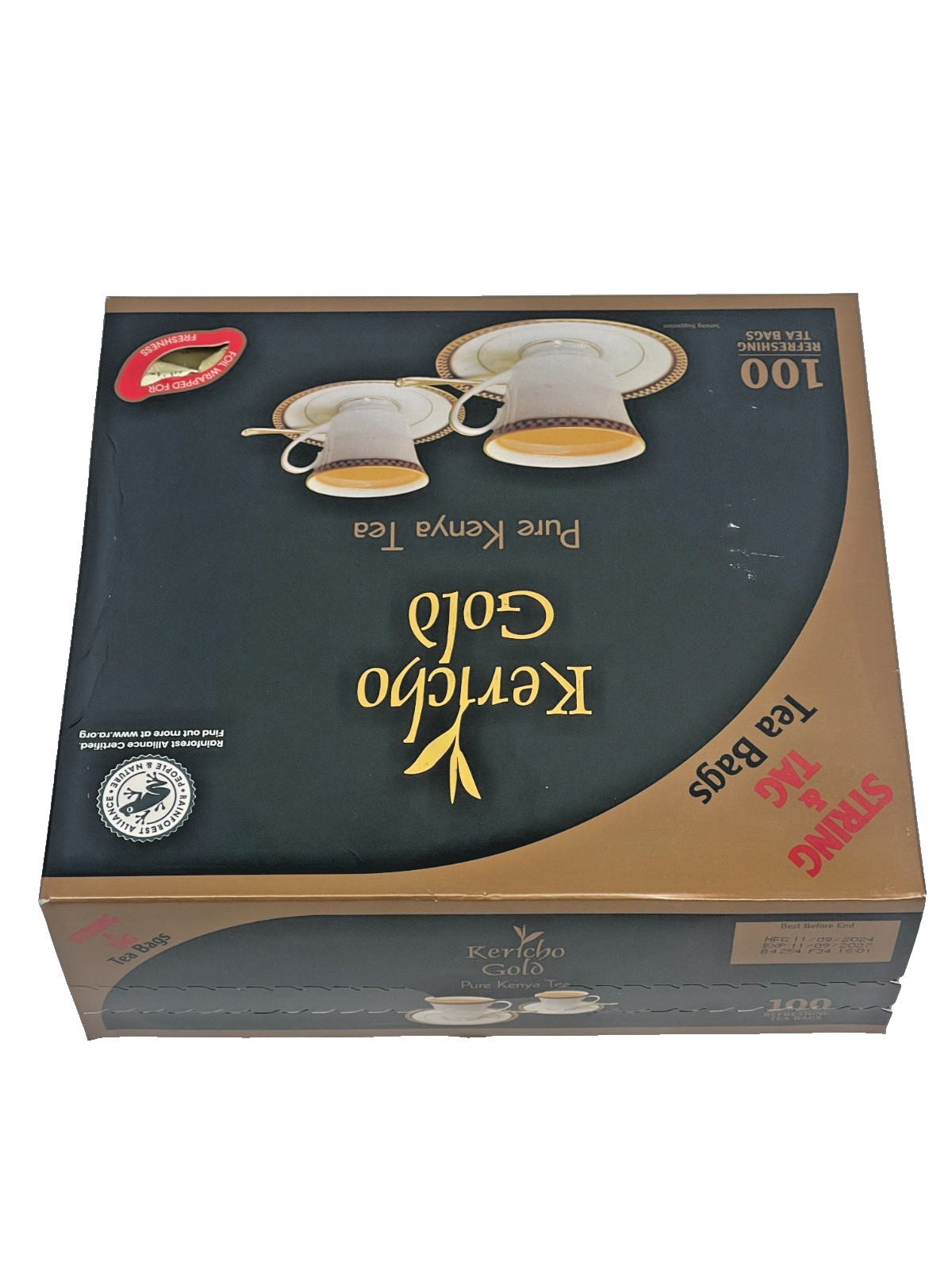 Kericho Gold Premium Black Pure Kenya Tea Bags 100 Pieces String & Tag Fairtrade