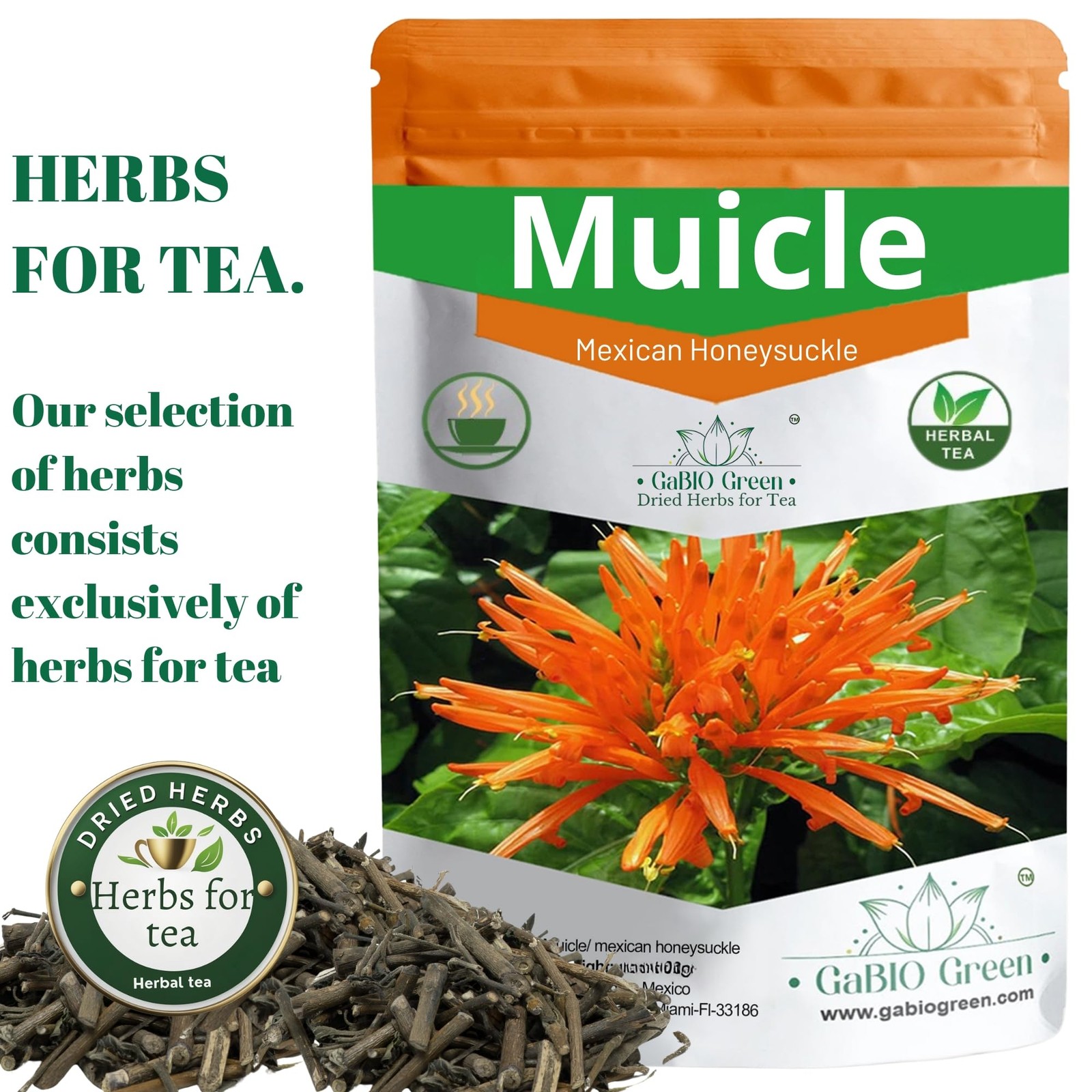 Muicle Mexican Honeysuckle Hierba tea 2 oz 100 % natural ,Gabio Green 2