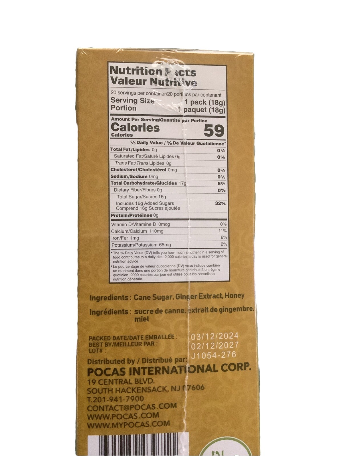 Pocas Ginger Tea With Honey Instant 12.6oz (20 bag) with Real Ginger NIP