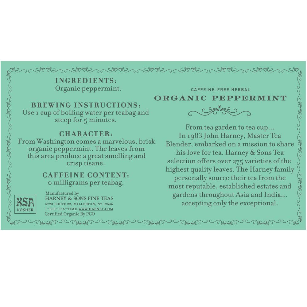 Harney & Sons Organic Peppermint Tea 1.76oz/50g 50 Count (Pack of 1), Green