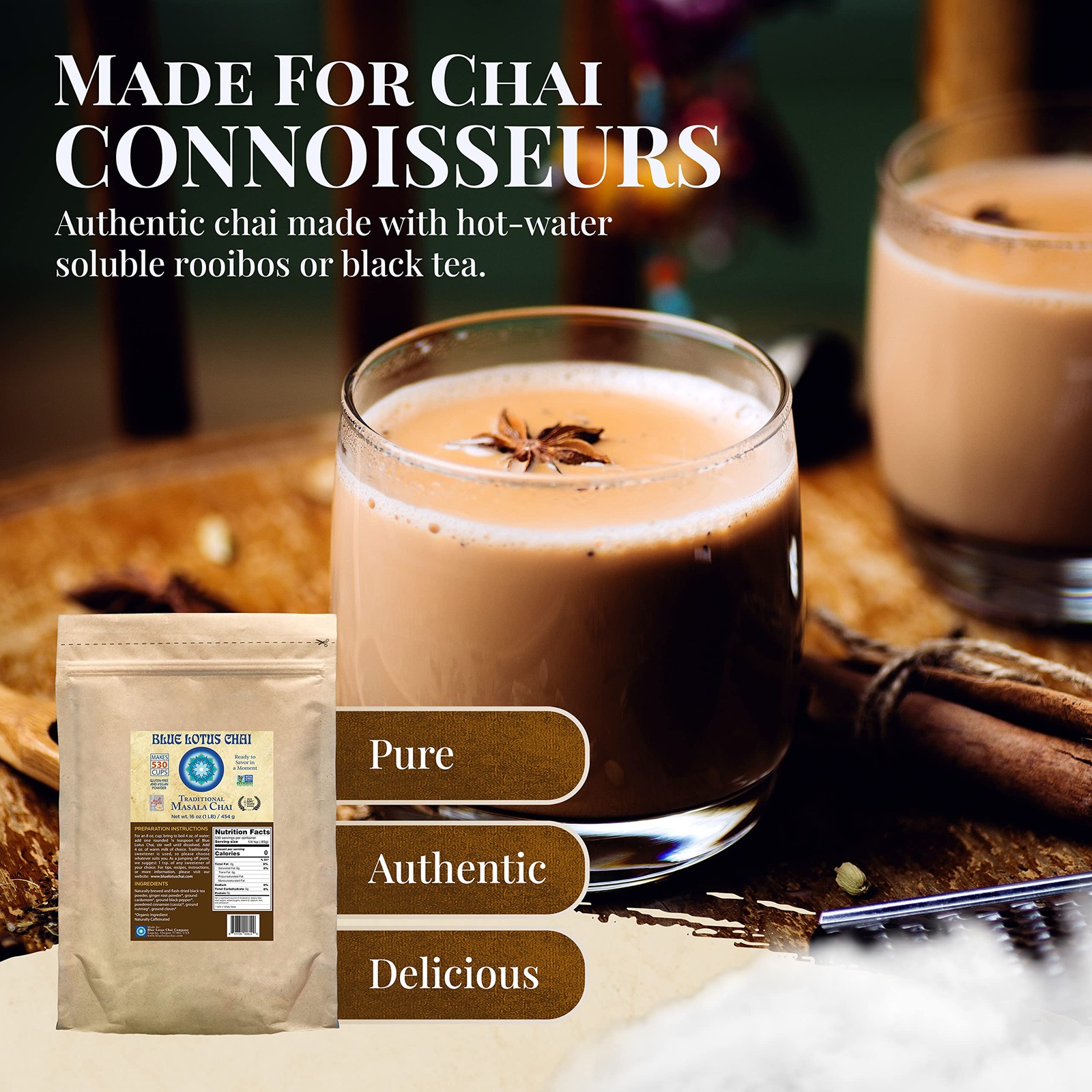 Blue Lotus Chai – Traditional Masala Chai – Makes 530 Cups – 1 Pound Bulk Bag…
