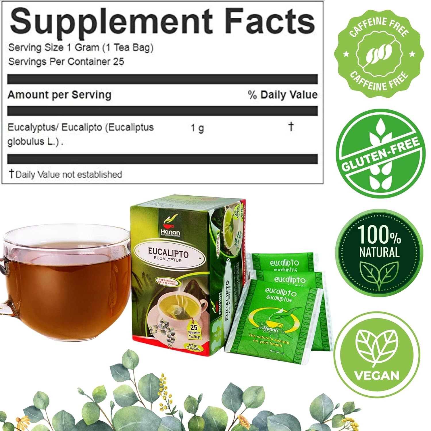 Eucalyptus 50 Tea Bags – Eucalipto Herbal Tea Dried Eucalyptus Leaves from Peru