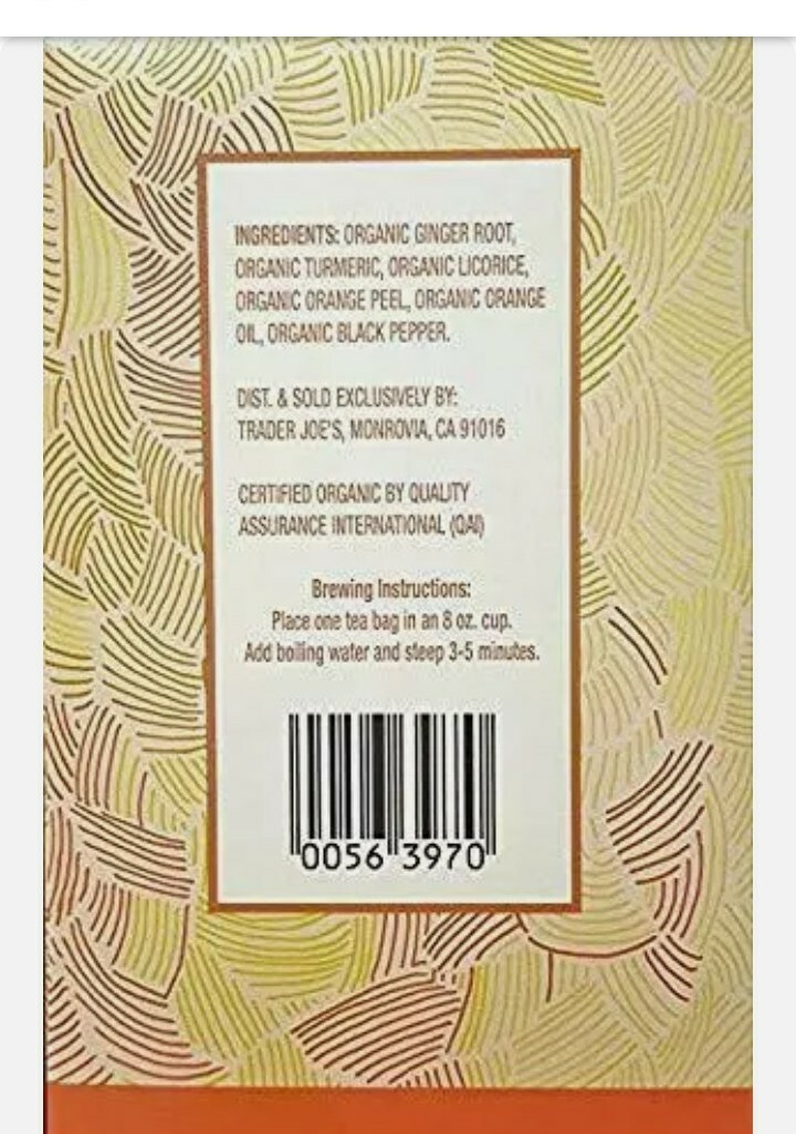4 Packs Trader Joe’s Organic Ginger Turmeric Herbal Tea 20 Tea Bags 1.6 oz Each