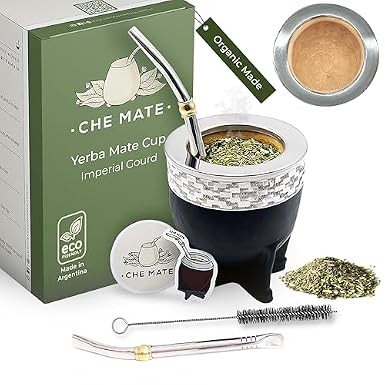 Premium Argentina-Uruguay Yerba Mate Cup and Bombilla Set, Organic Gourd Tea Mug