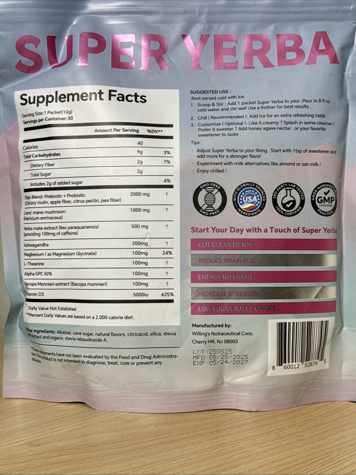 ZOOONE Super Yerba Instant Mate Tea Powder 30 Pack Pure Natural Tea No Additives