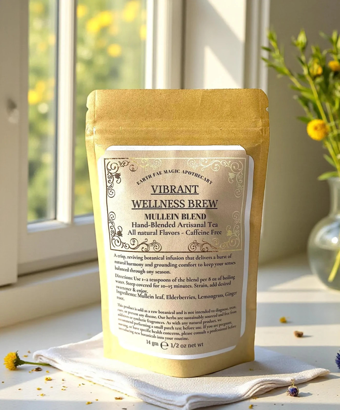 Mullein Elderberry Lemongrass Ginger Herbal Tea | Caffeine Free Loose Leaf Blend