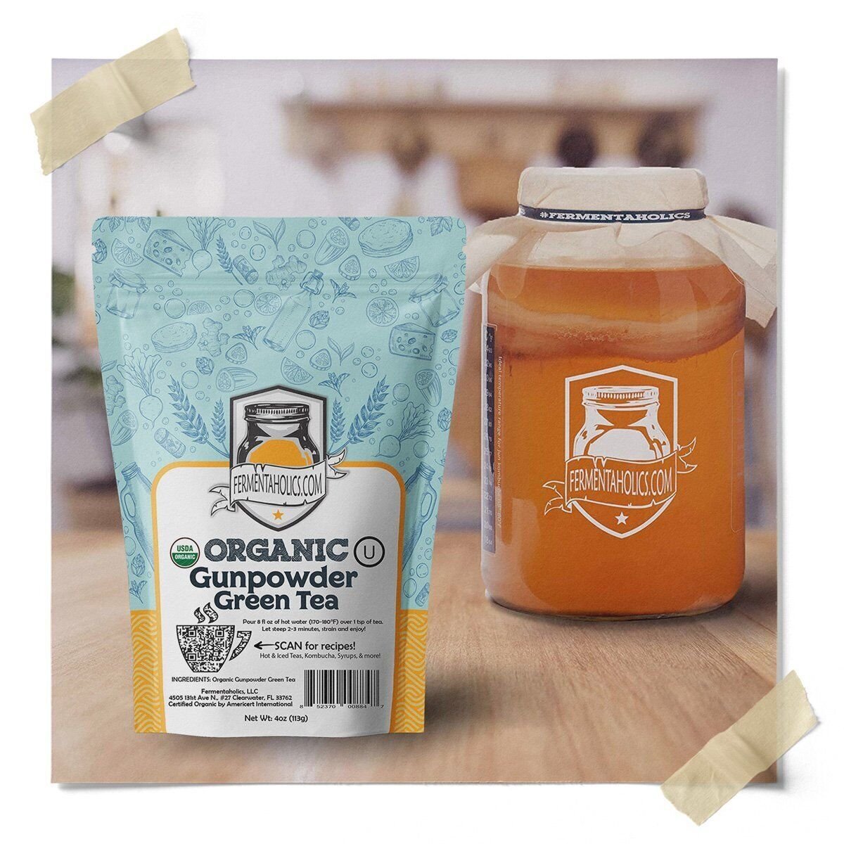Fermentaholics USDA Certified Organic Loose Leaf Gunpowder Green Tea – 4 oz