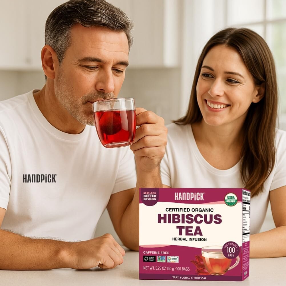 HANDPICK, Organic Hibiscus Tea Bags (100 Tea Bags) | Caffeine-Free, 100% Natural