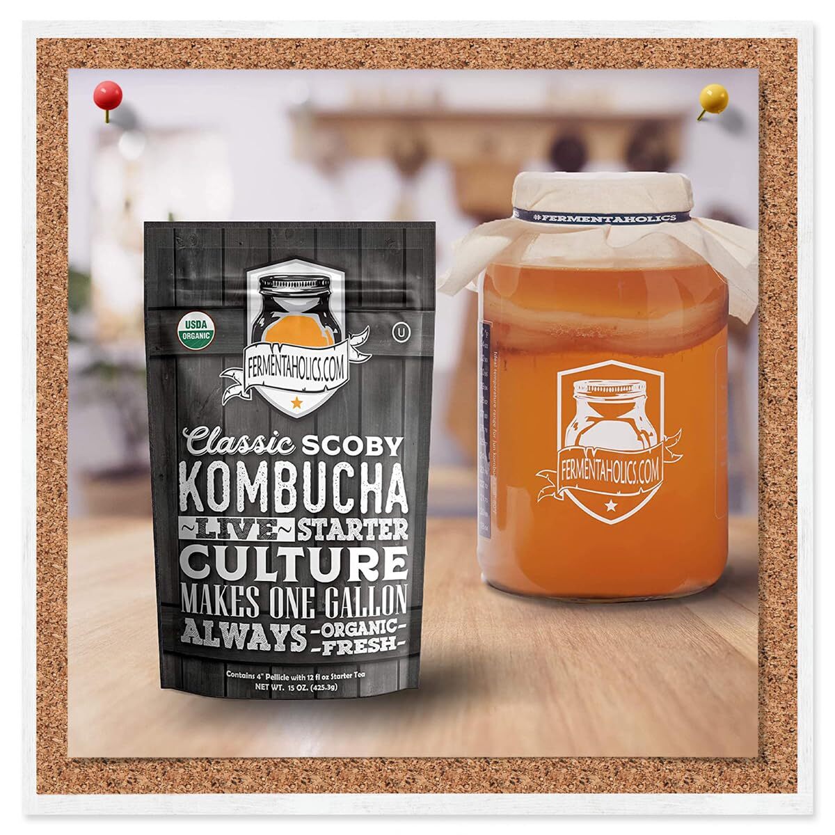 Organic Kombucha Starter Kit 15oz SCOBY Makes One Gallon Brew at Home