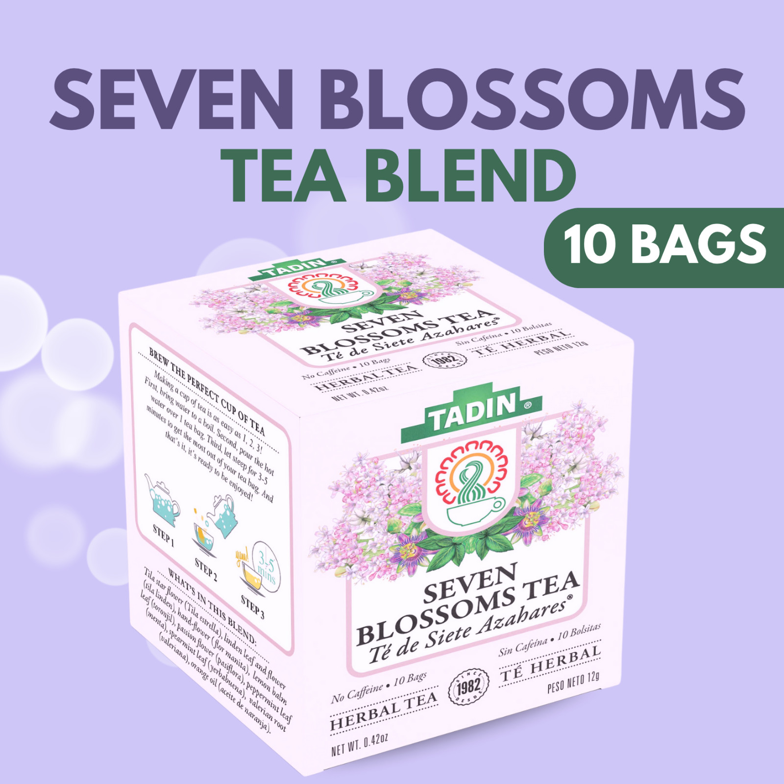Tadin Seven Blossoms Herbal Tea, 10 Bags 0.42 fl oz, Floral Infusion